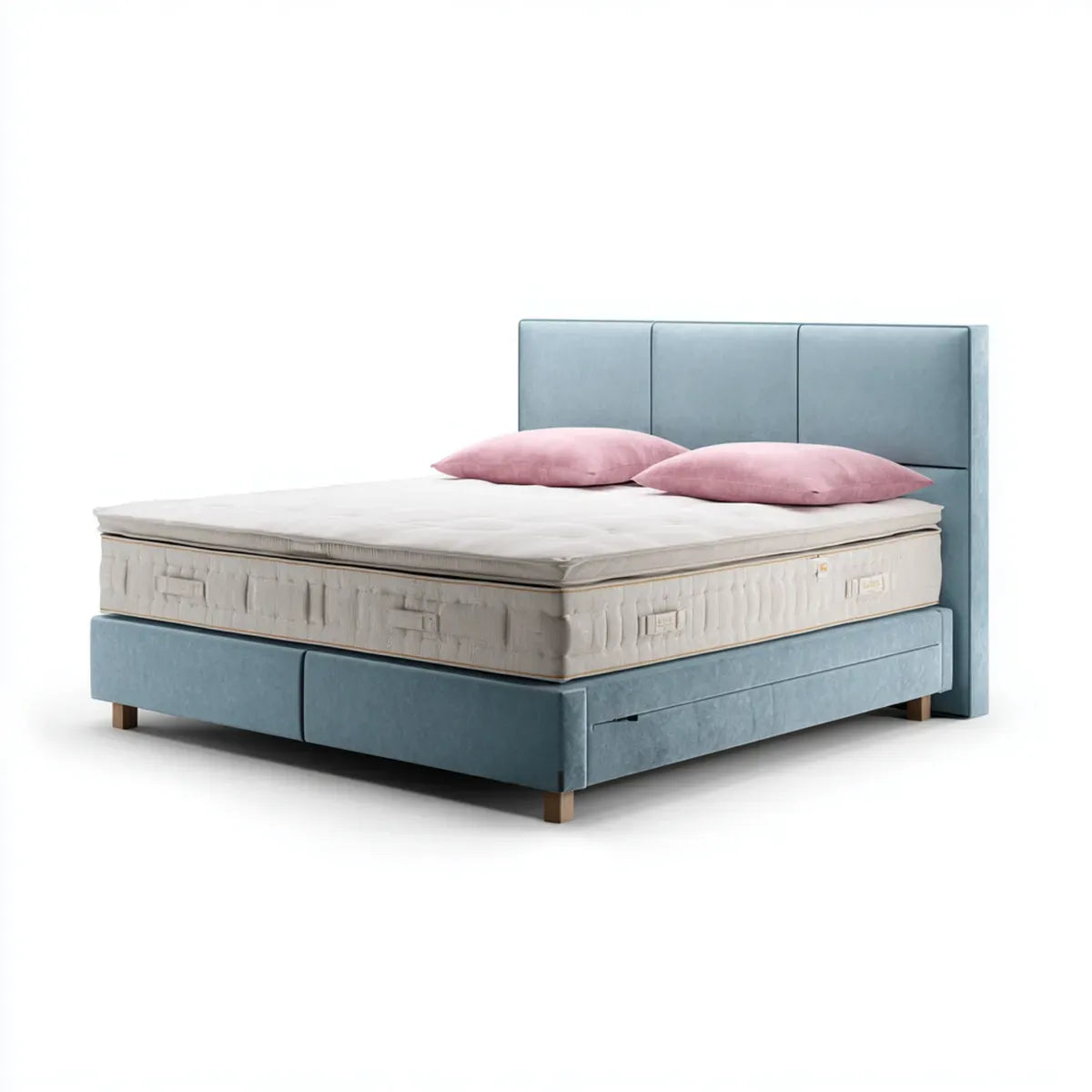 Ensemble lit double avec matelas bleu 160 x 200 cm velours polyester rectangulaire