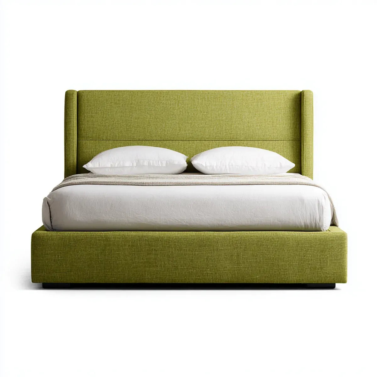 Lit double rembourré vert olive 160 x 200 cm en polyester avec tête de lit rectangulaire