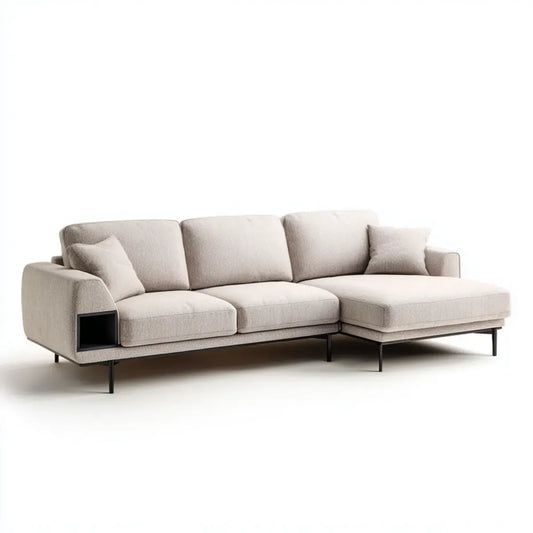 Canapé d'angle droit 3 places beige 280 x 160 x 85 cm polyester forme L