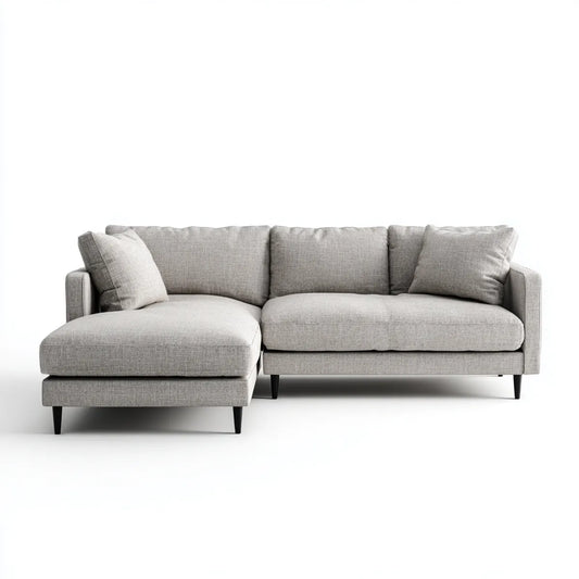 Canapé d'angle 3 places gris clair en L 230 x 150 x 85 cm avec revêtement en polyester