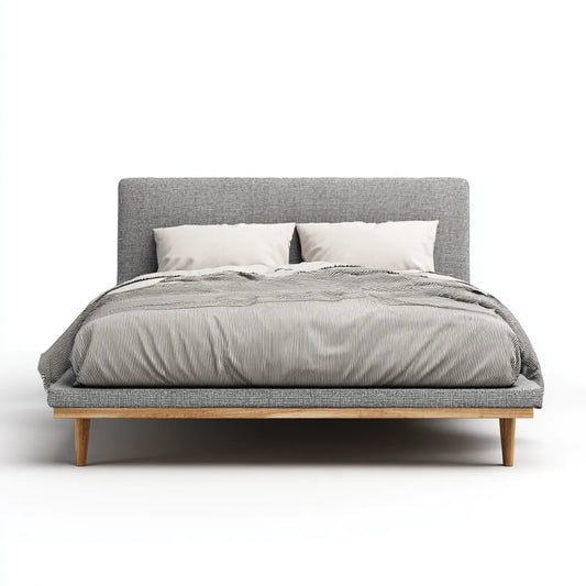 Lit double gris 160 x 200 cm en polyester et bois massif rectangulaire