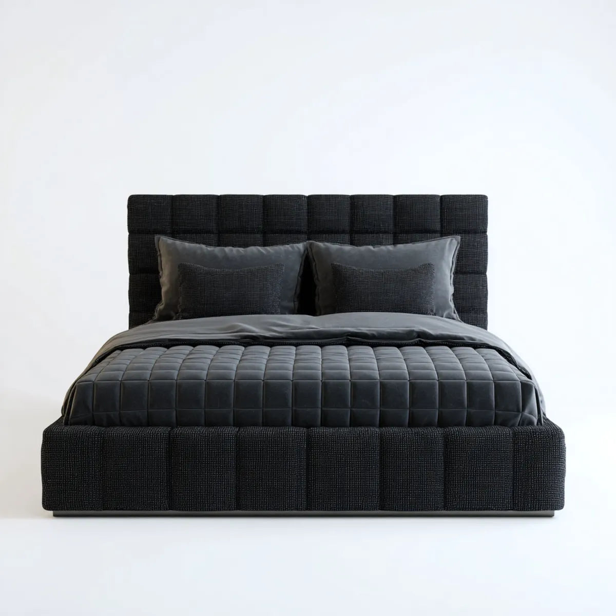 Lit double rembourré noir 180 x 200 cm en polyester forme rectangulaire