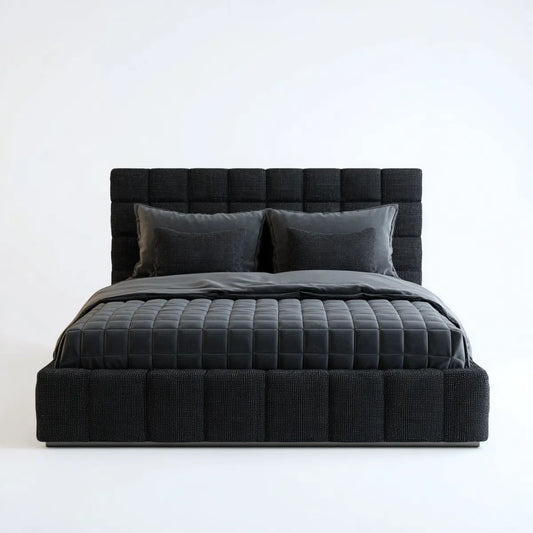 Lit double rembourré noir 180 x 200 cm en polyester forme rectangulaire