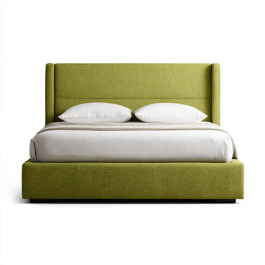 Lit double rembourré vert olive 160 x 200 cm en polyester avec tête de lit rectangulaire