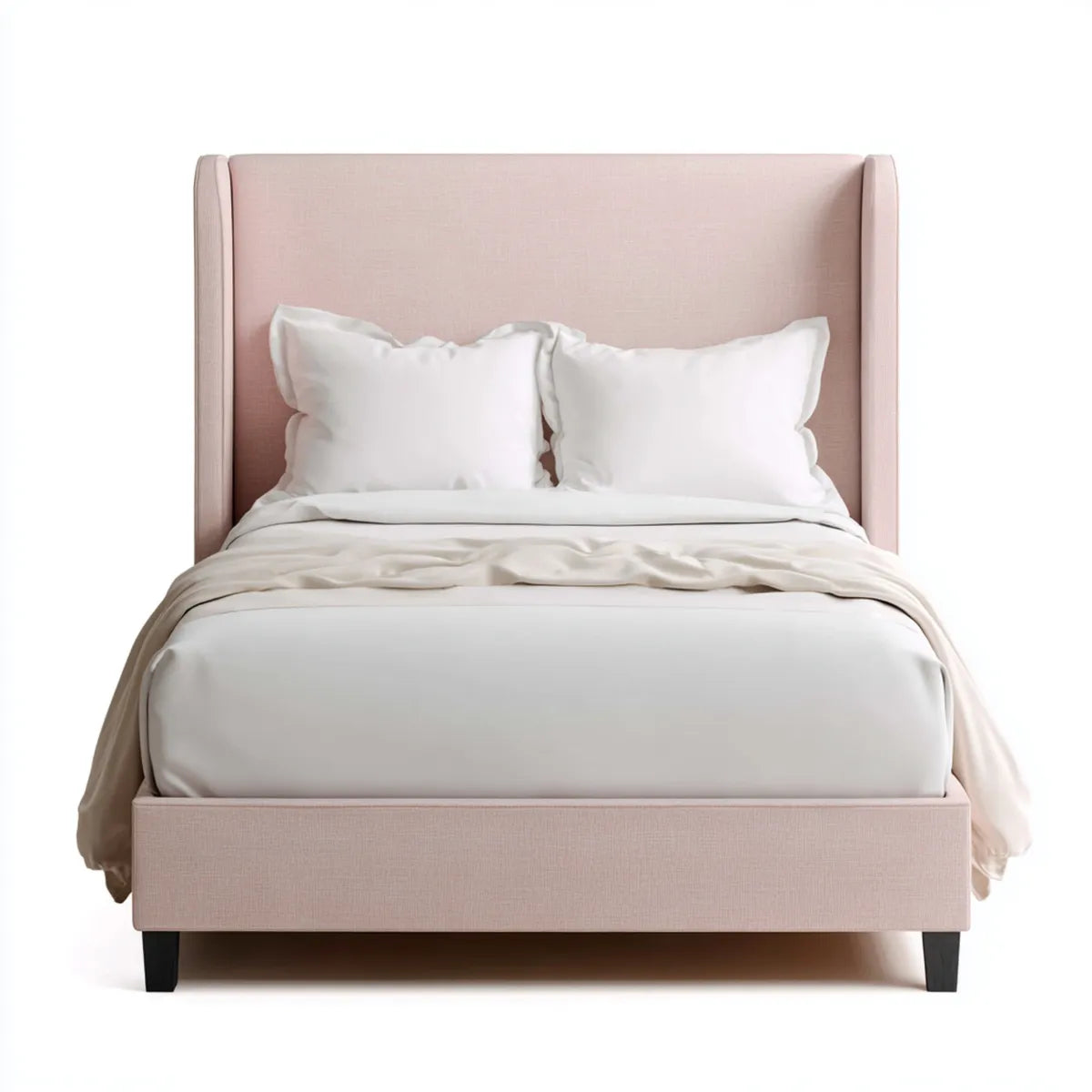 Lit double à tête de lit enveloppante rose pâle 160 x 200 cm en polyester forme rectangulaire