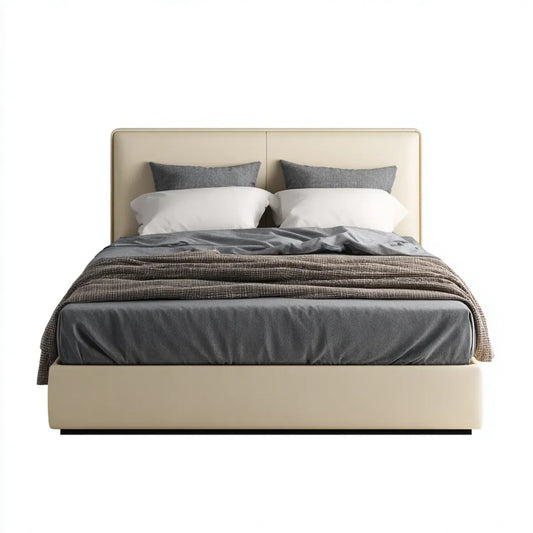 Lit double capitonné beige 160 x 200 cm en similicuir PU rectangulaire