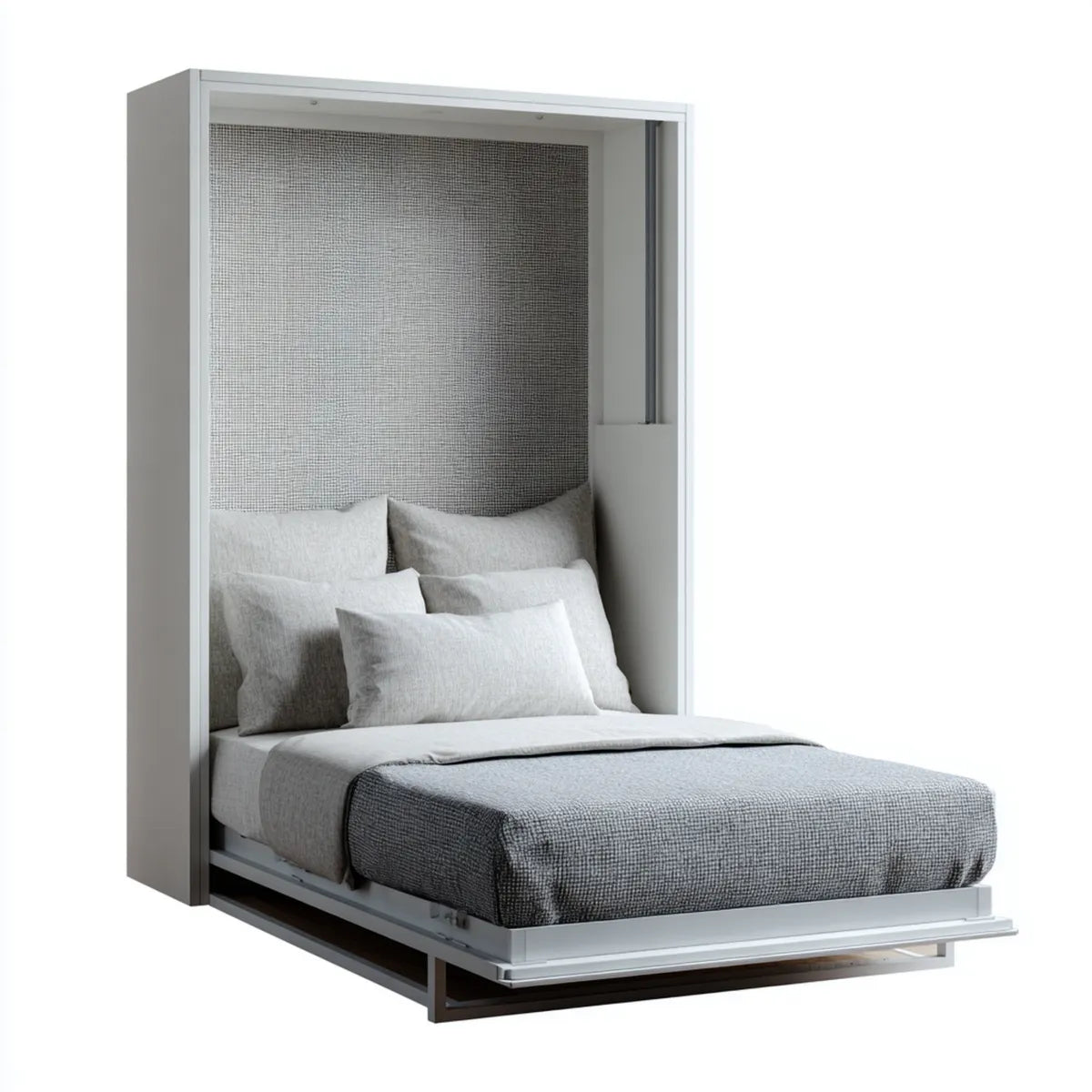 Lit escamotable vertical gris clair 140 x 190 cm en panneaux MDF et acier rectangulaire