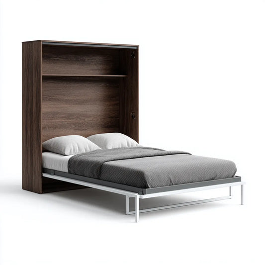 Lit escamotable vertical marron foncé 140 x 200 cm en panneaux de particules mélaminés avec cadre en acier