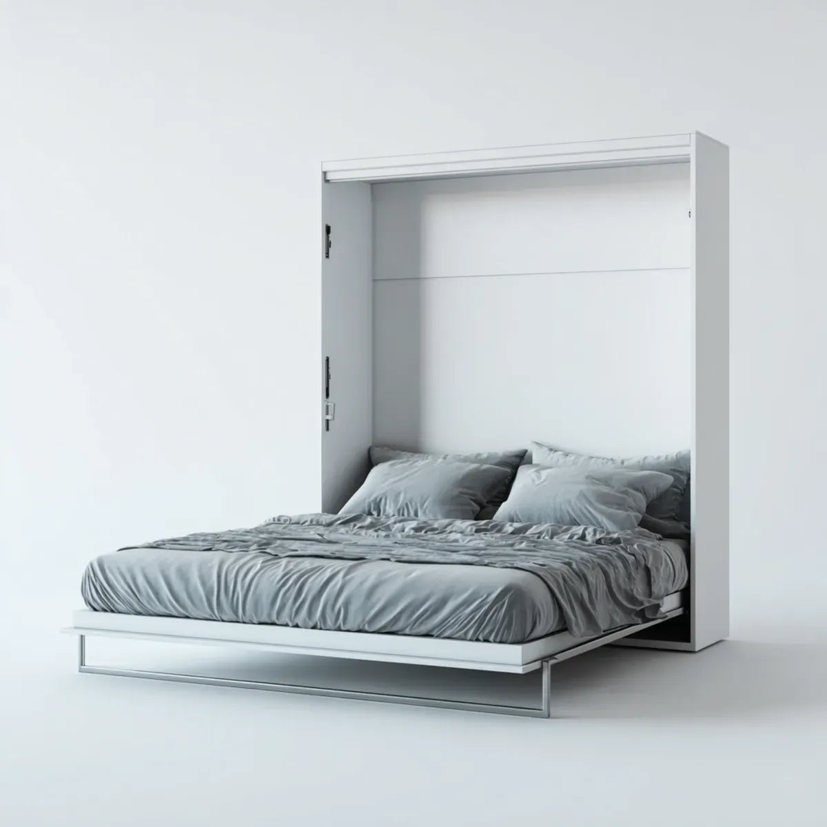 Lit escamotable mural blanc 160 x 200 cm en panneaux MDF rectangulaire
