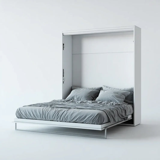 Lit escamotable mural blanc 160 x 200 cm en panneaux MDF rectangulaire