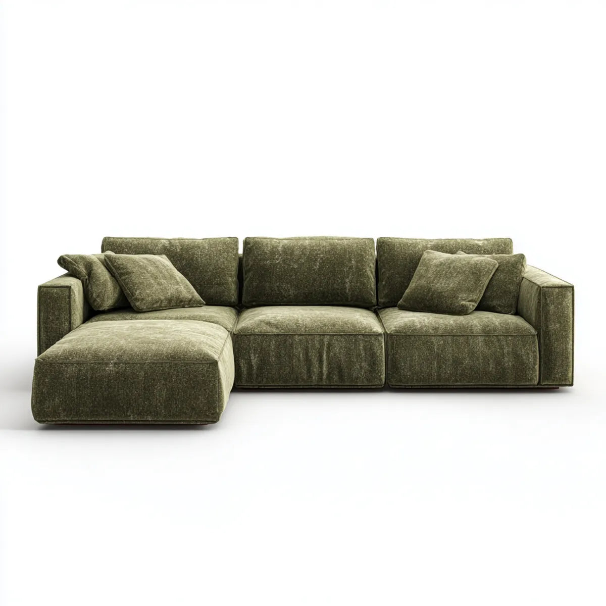 Canapé d'angle gauche 3 places vert olive en velours de polyester 280 x 165 x 85 cm