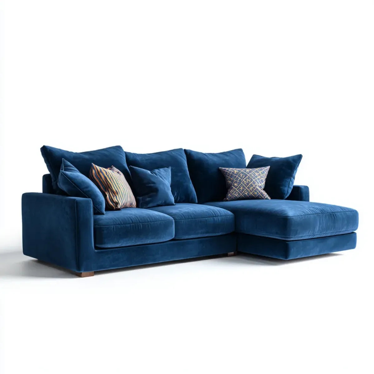 Canapé d'angle réversible bleu nuit en velours de polyester avec méridienne 260 x 165 x 85 cm